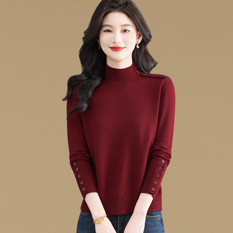 设计感气质半高领毛衣女套头秋冬新款大衣内搭针织打底衫洋气上衣