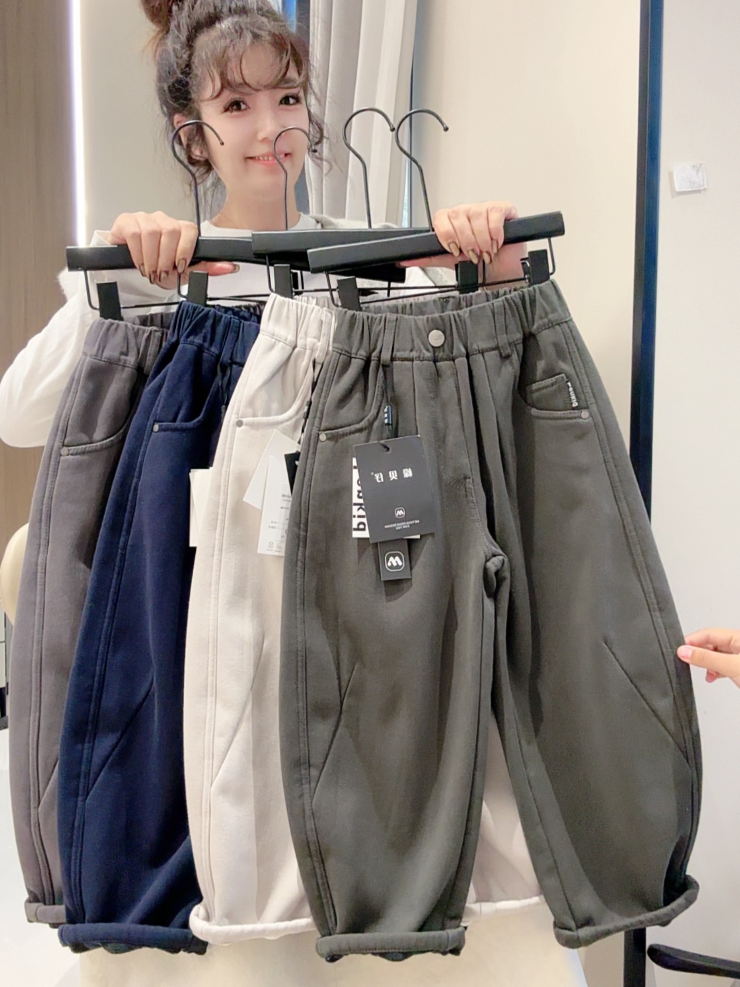 檬贝仔25【520g水洗棉加厚幂幂绒】冬男女童宽松弯刀裤LenKid-2570