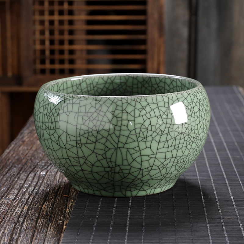 特大号茶渣缸大容量哥窑开片茶洗盆陶瓷建水功夫茶具茶道零配水盂