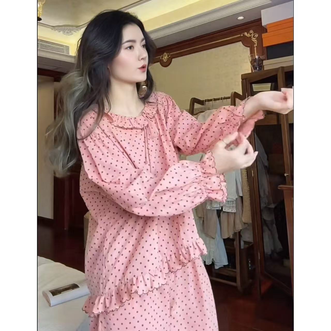 睡衣女士家居服粉色休闲套装韩版气质时尚减龄春秋季新款长袖长裤