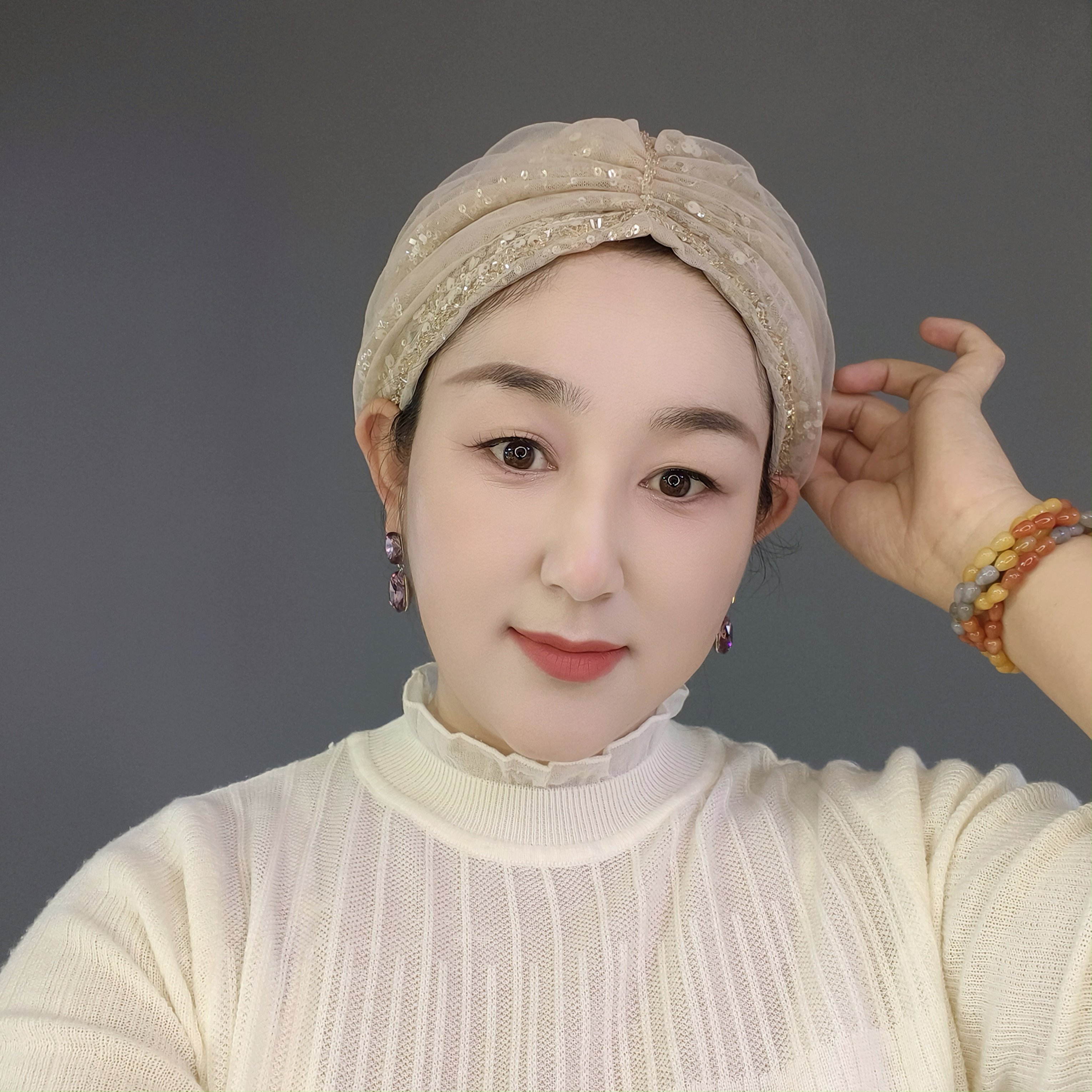 时尚轻奢简约包头帽女蕾丝帽子气质网红百搭