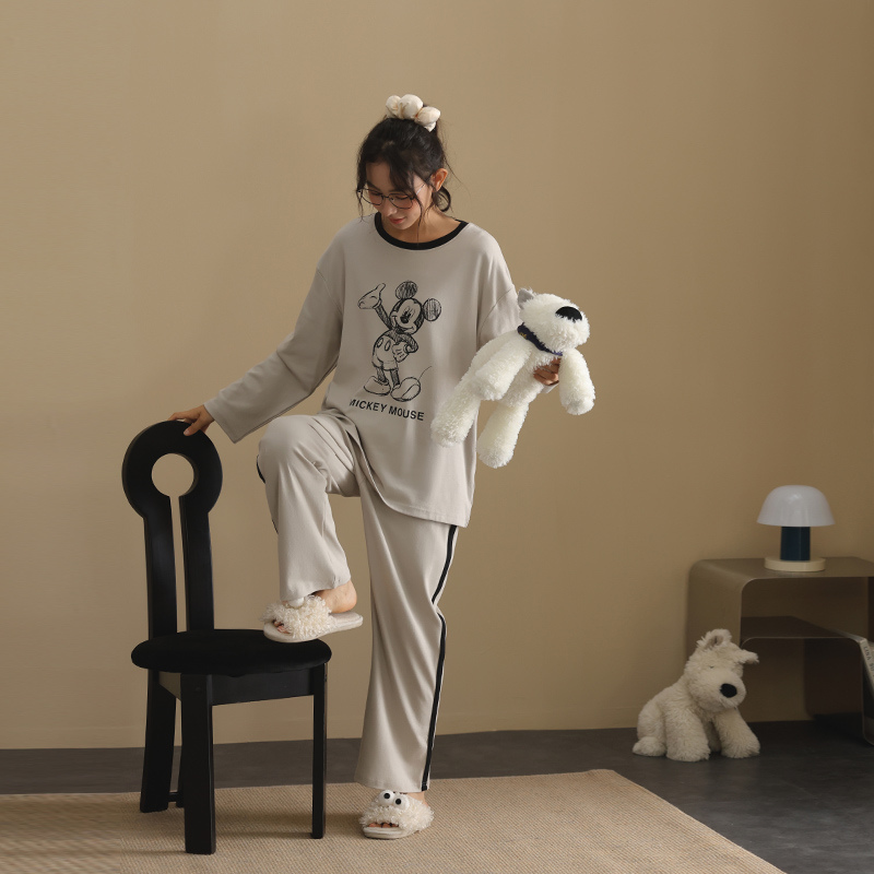 【迪士尼米奇】睡衣女春秋针织棉长袖套装甜美卡通外穿套头家居服