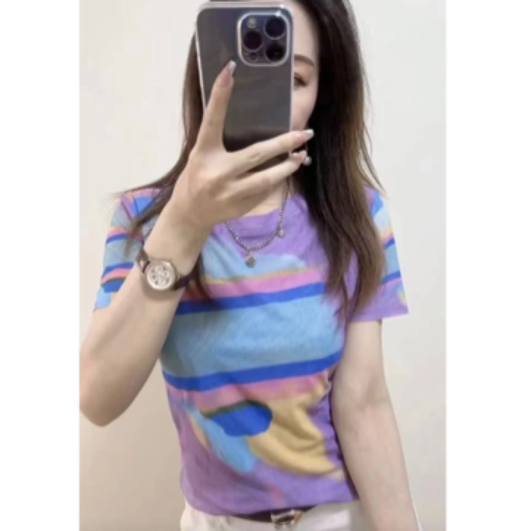 2025夏季时尚洋气圆领网纱t恤女定位花上衣短袖T恤套头A1018