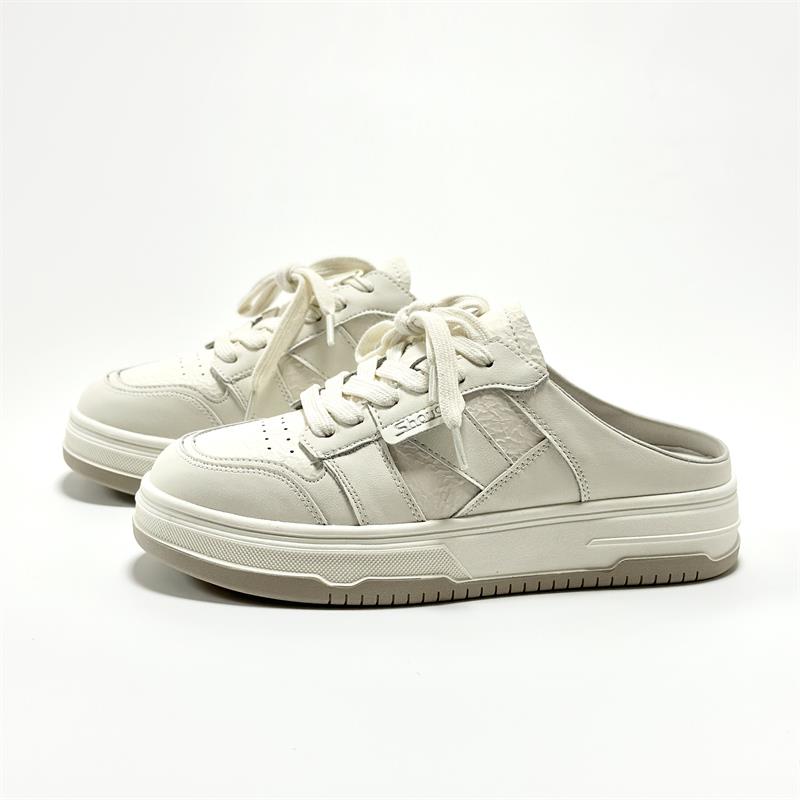 式头盖女式半拖鞋夏季外穿单脚无跟白鞋多用途厚底休闲运动鞋