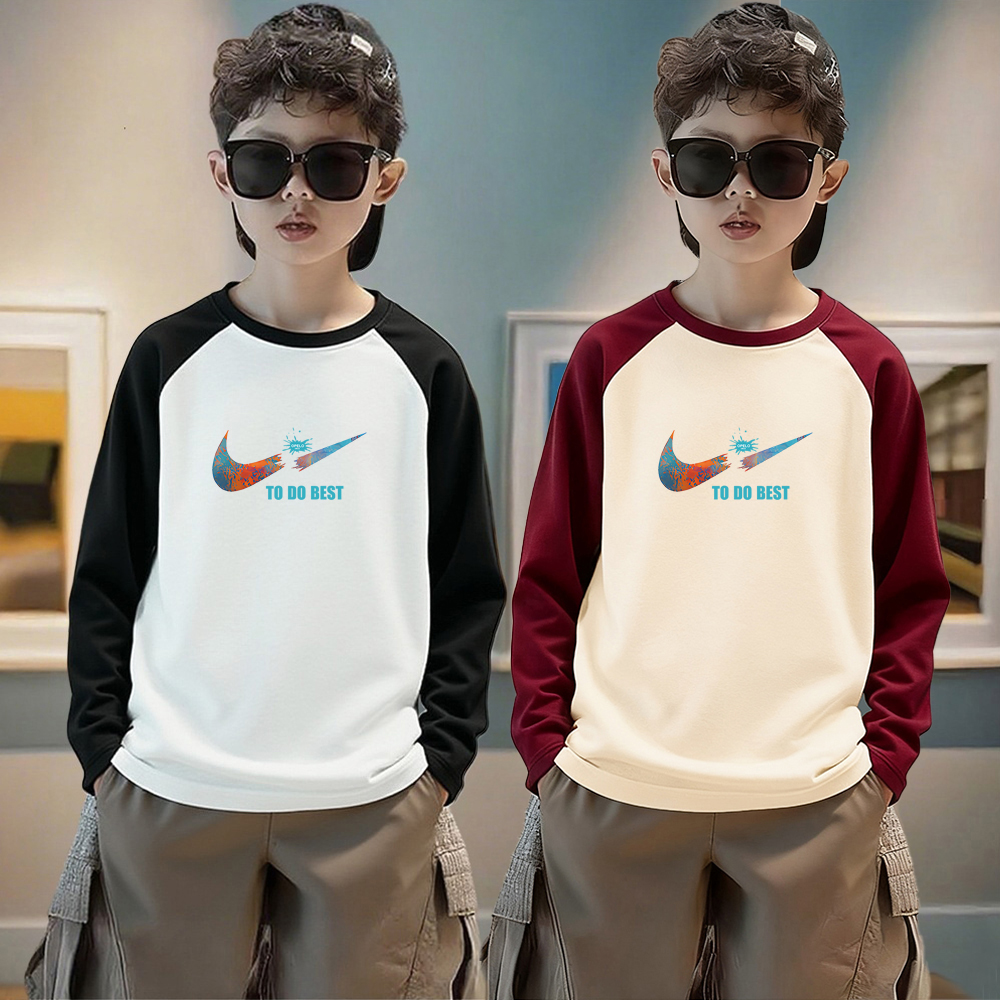 男童纯棉长袖t恤春秋季中大童插肩内搭打底衫宽松休闲百搭上衣服