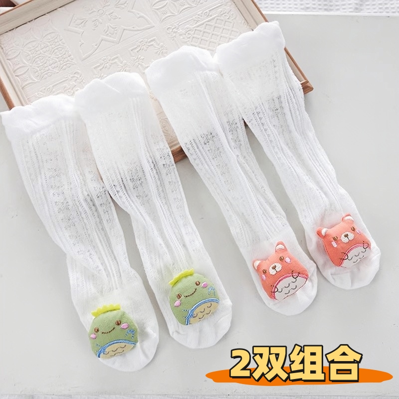 婴儿长筒袜子夏季薄款网眼卡通初生宝宝防蚊袜过膝新生儿网眼袜子
