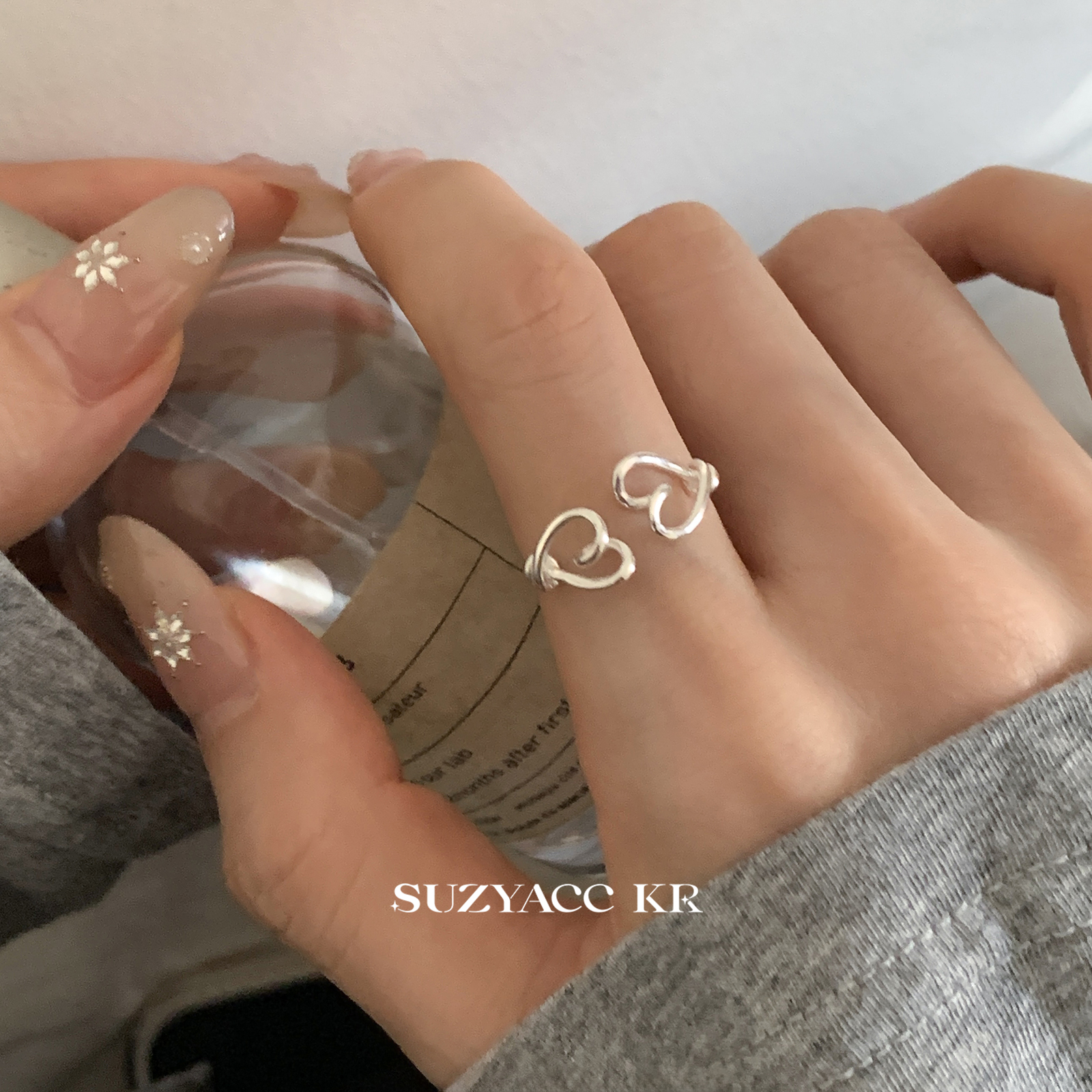 Suzyacc Kr 925银戒指 【同心结】爱心戒指J0880