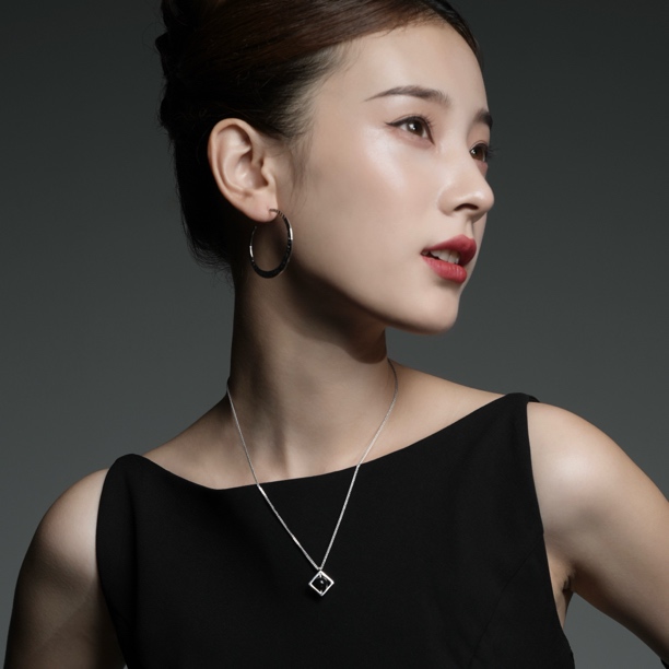 清淙【黑菱珠】天然黑玛瑙钻石银镀白金项链