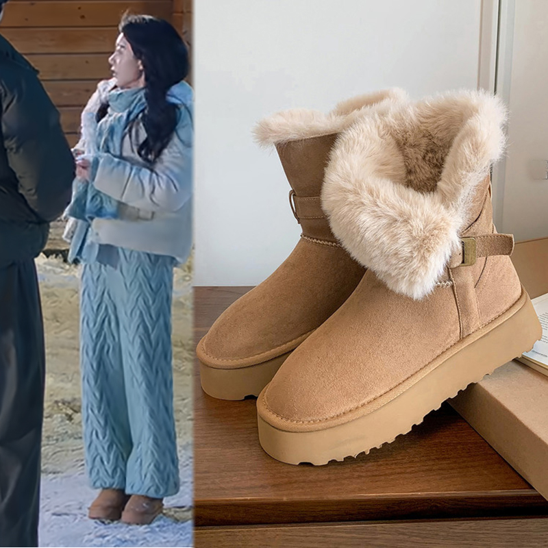 骄阳似我赵今麦聂曦光西瓜同款短靴栗色雪地靴厚底百搭保暖时尚女