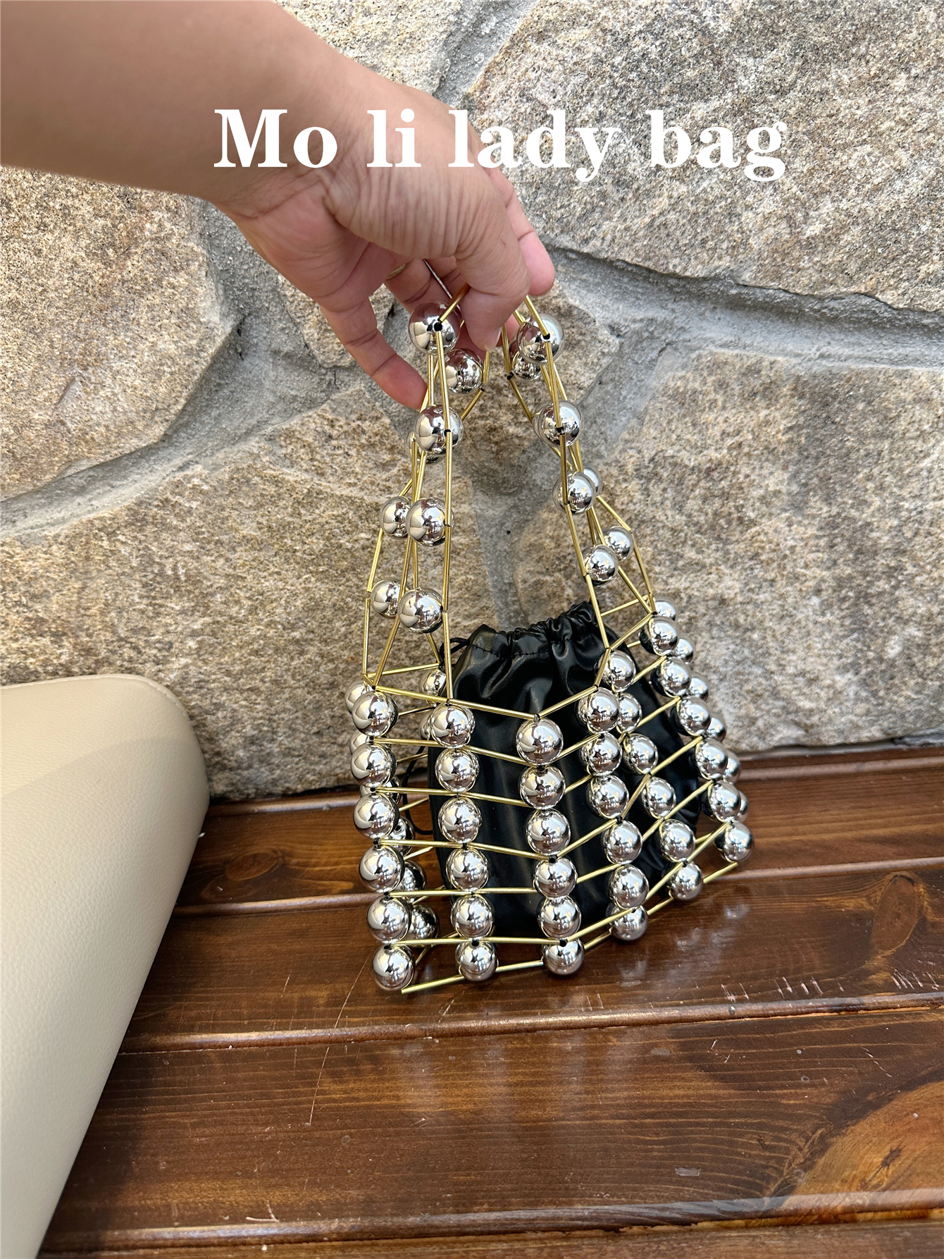 2025法式重工夸张金属镂空手工手串编织女手提包轻奢小众精致女包