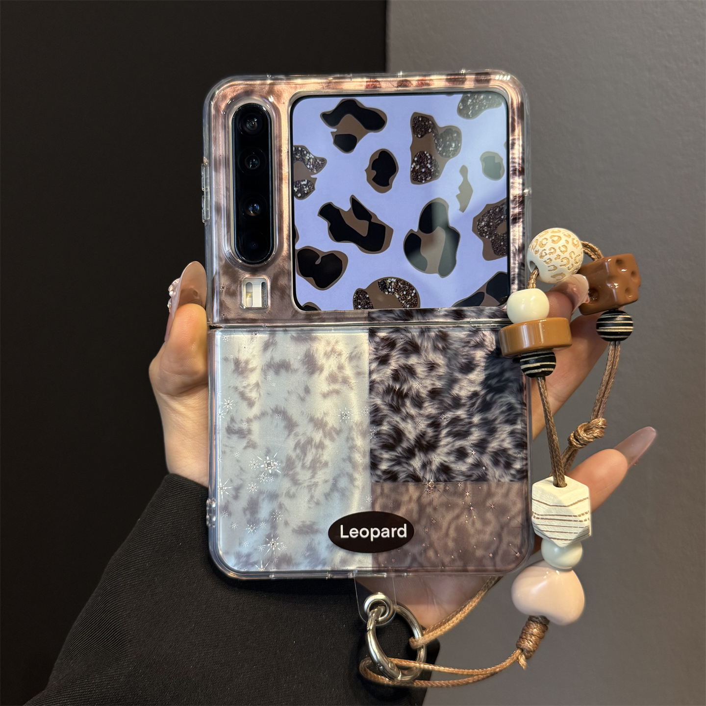 适用华为purax典藏版折叠屏手机壳pocket2米黑拼接格纹豹纹链条女