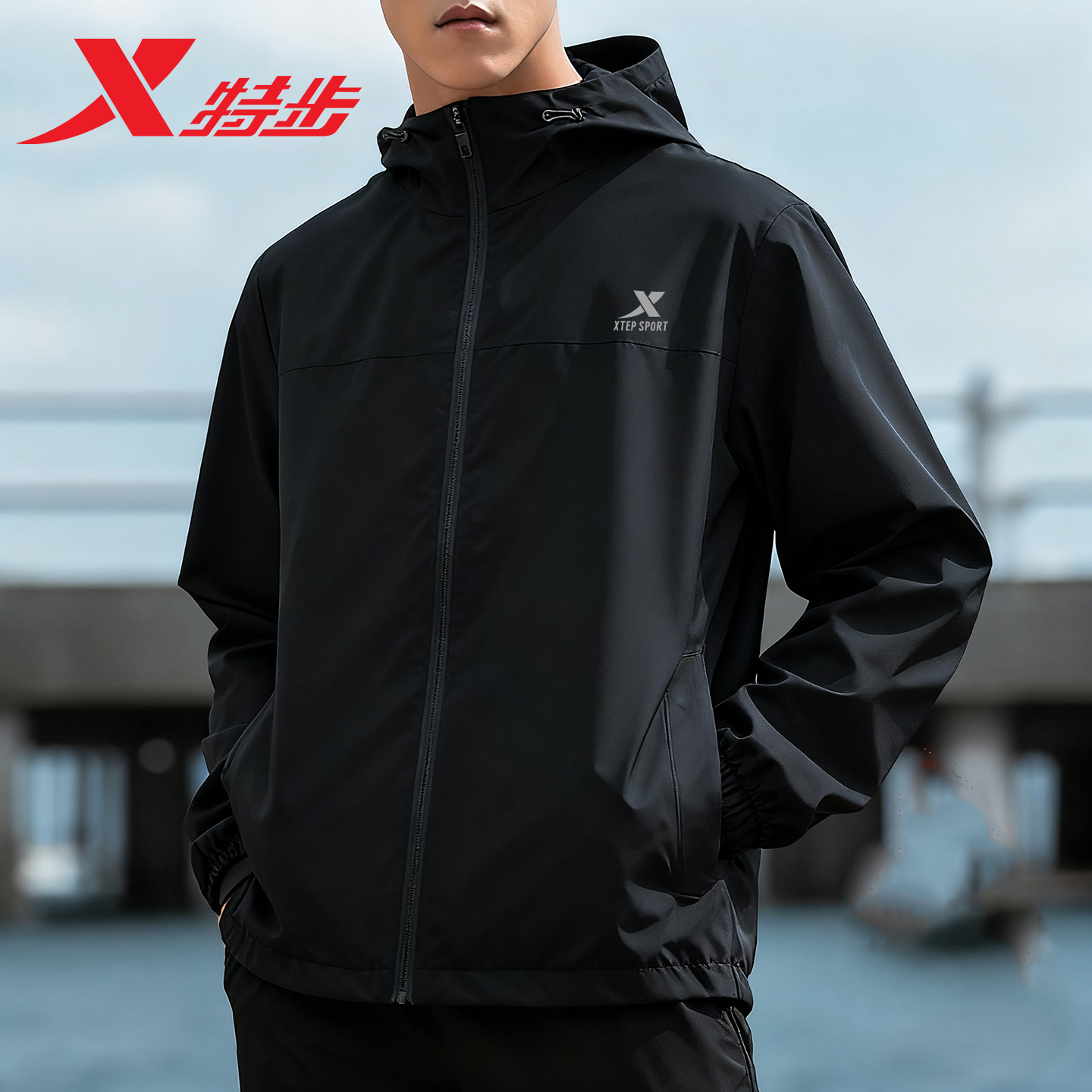 特步风衣男2025冲锋衣防水上衣男士旗舰正品连帽外套运动夹克男装