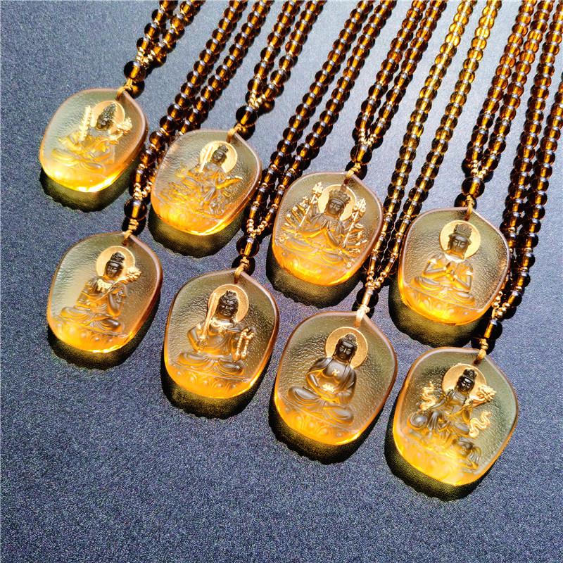 本命佛吊坠佛牌挂件鎏金琉璃文殊普贤观音菩萨吊坠八大守护神