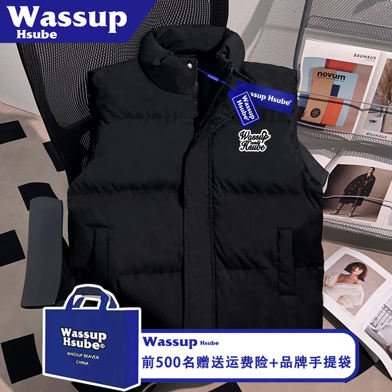 WASSUP HSUBE秋冬季美式男女款拉链上衣潮牌字母印花百搭加厚马甲
