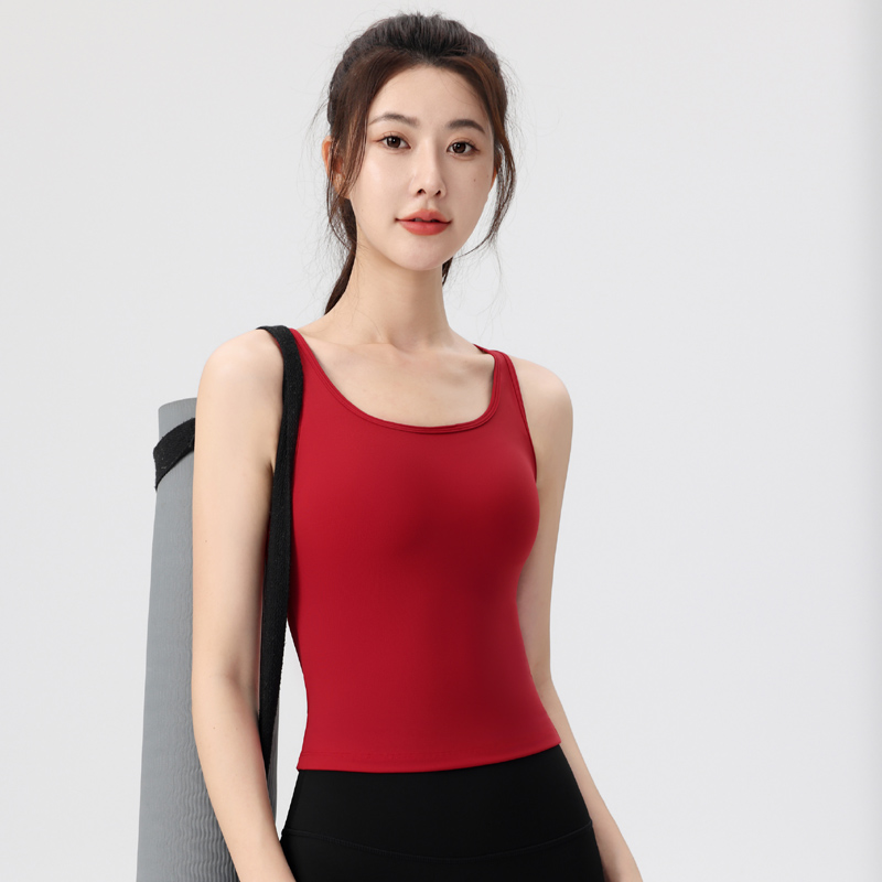 瑜伽背心女固定一体杯暴汗速干健身多色可选修身长款运动美背