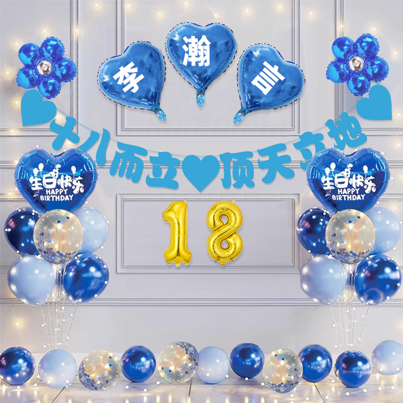 18岁成人礼生日气球布置道具场景装饰女孩男生18生日派对氛围背景