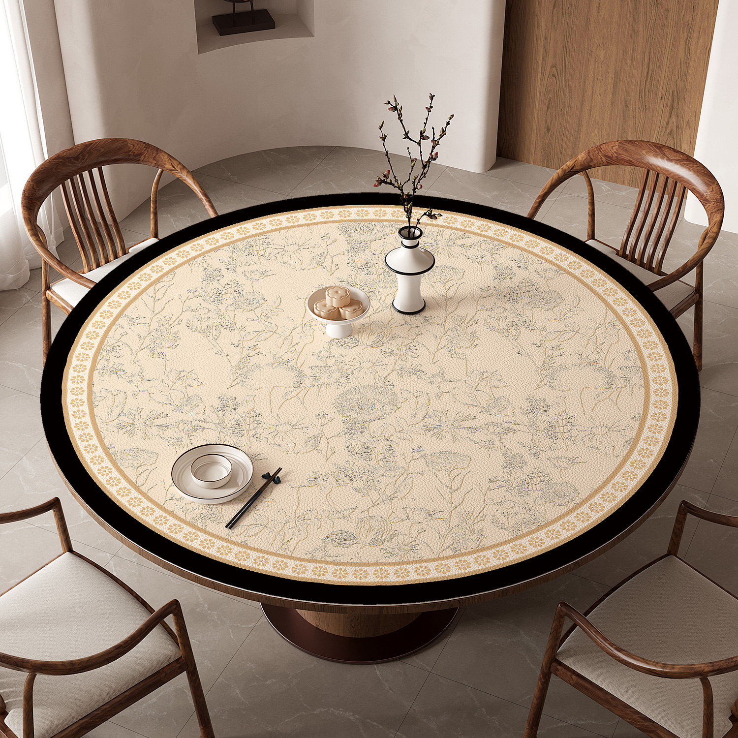 圆桌桌布防水防油免洗防烫皮革餐桌垫侘寂风圆形茶几桌面保护垫子