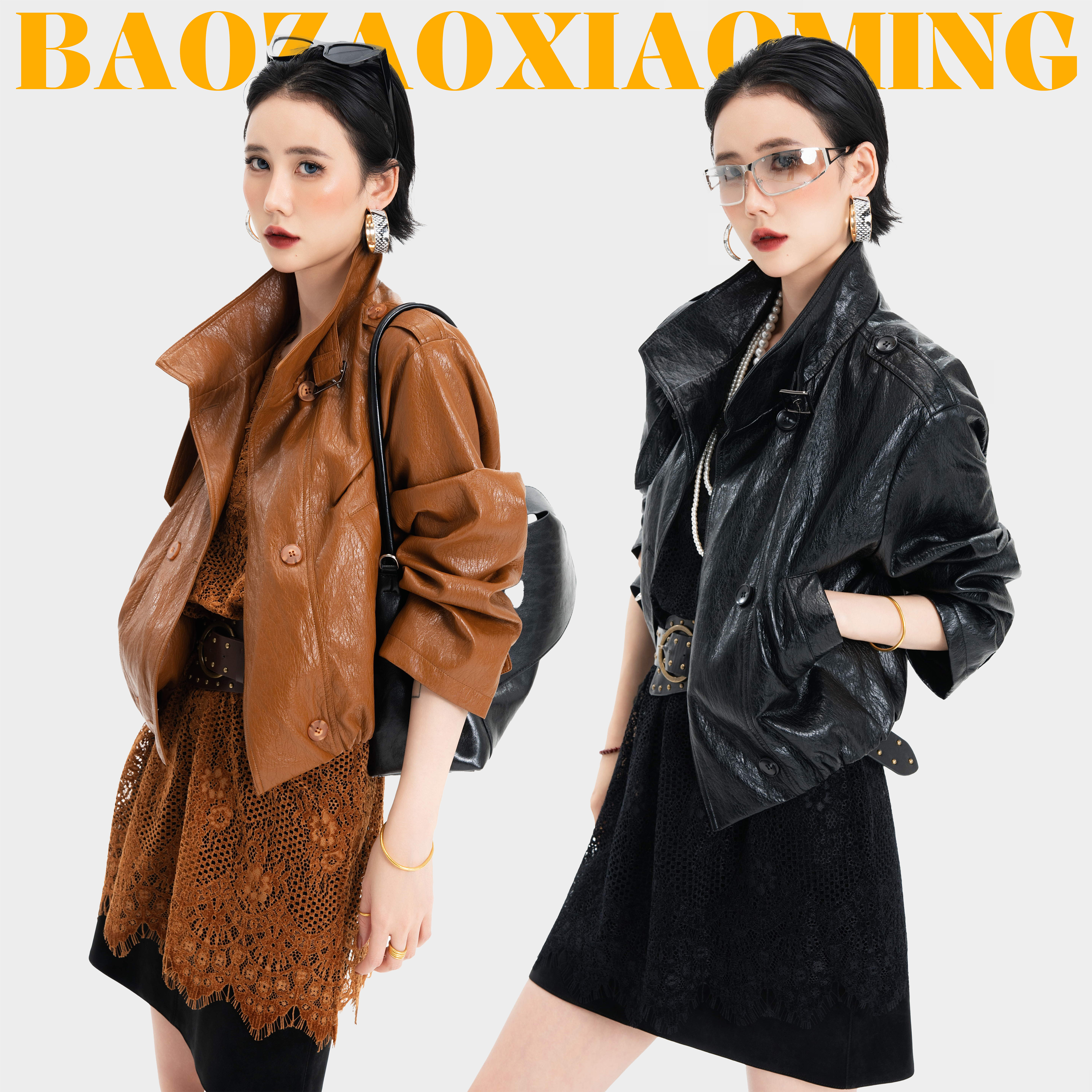 暴躁小明  <一路向北>美式复古立领宽松大版机车皮衣百搭夹克外套