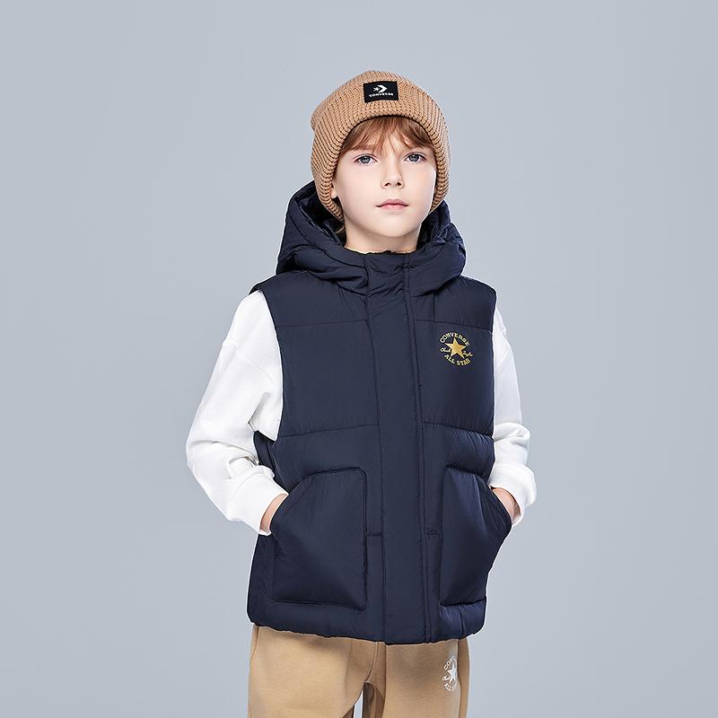 Converse匡威儿童连帽羽绒马甲中大童保暖背心中大童百搭冬J072