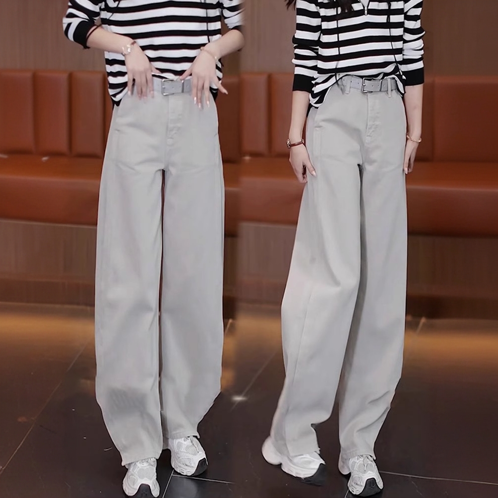 高级感窄版弯刀裤女2025春季新款高腰显瘦垂感莫兰迪灰阔腿牛仔裤