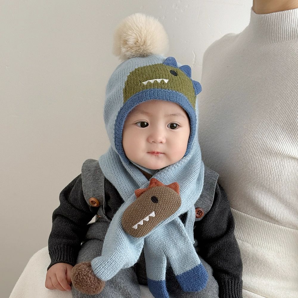 婴儿帽子秋冬季男女宝宝可爱卡通针织帽幼儿保暖毛线帽围巾两件套