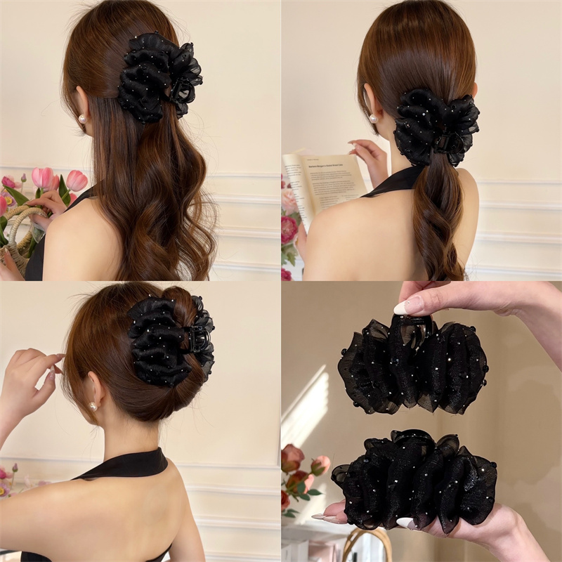 熹金新款时尚繁星发夹甜美百搭蓬松女云朵泡泡满钻抓夹高级感气质