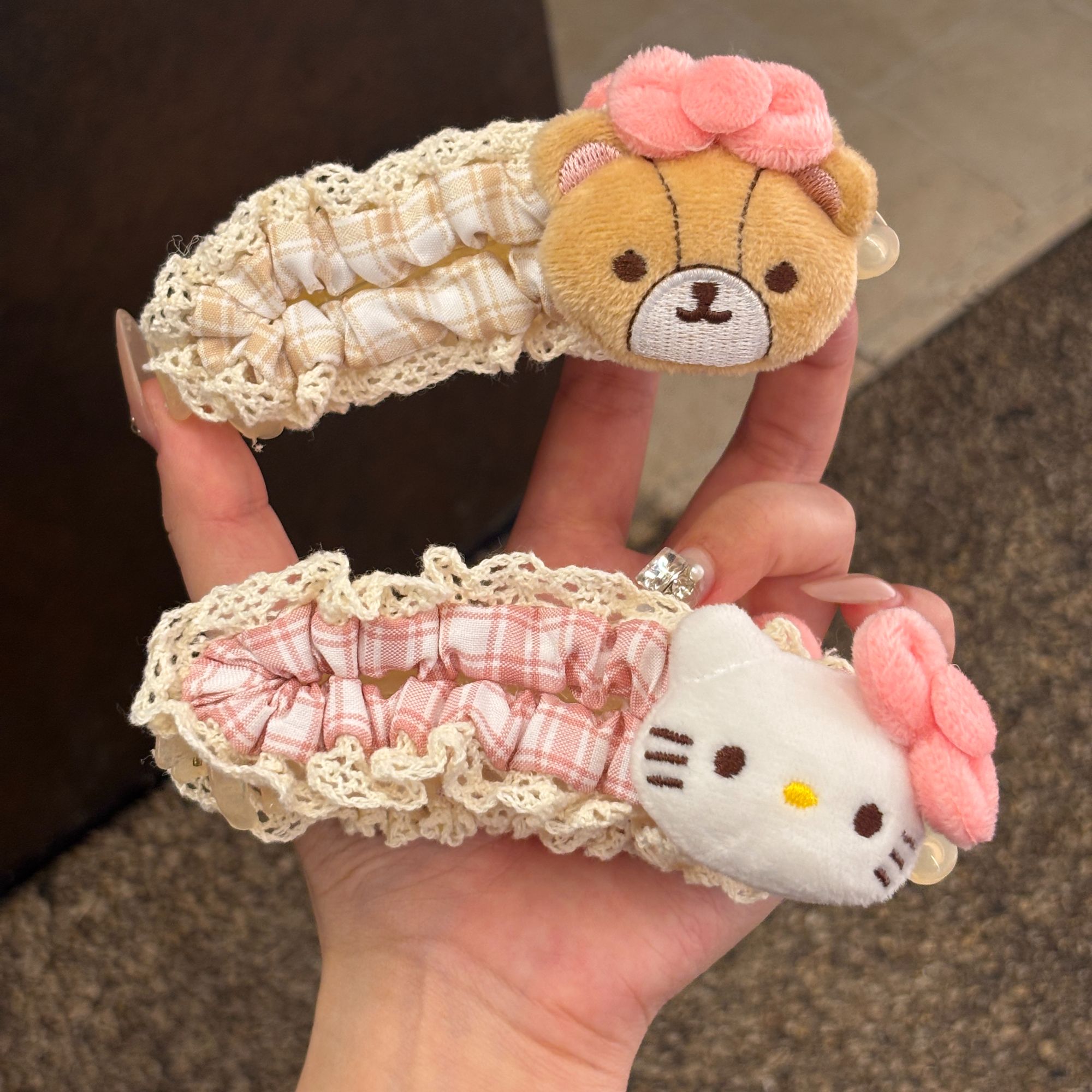 甜美少女慵懒马尾夹竖夹可爱小熊米色格子超萌香蕉夹扭扭夹发饰