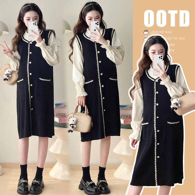 孕妇装秋冬新款法式气质假两件针织连衣裙高级感显瘦百搭孕妇裙冬