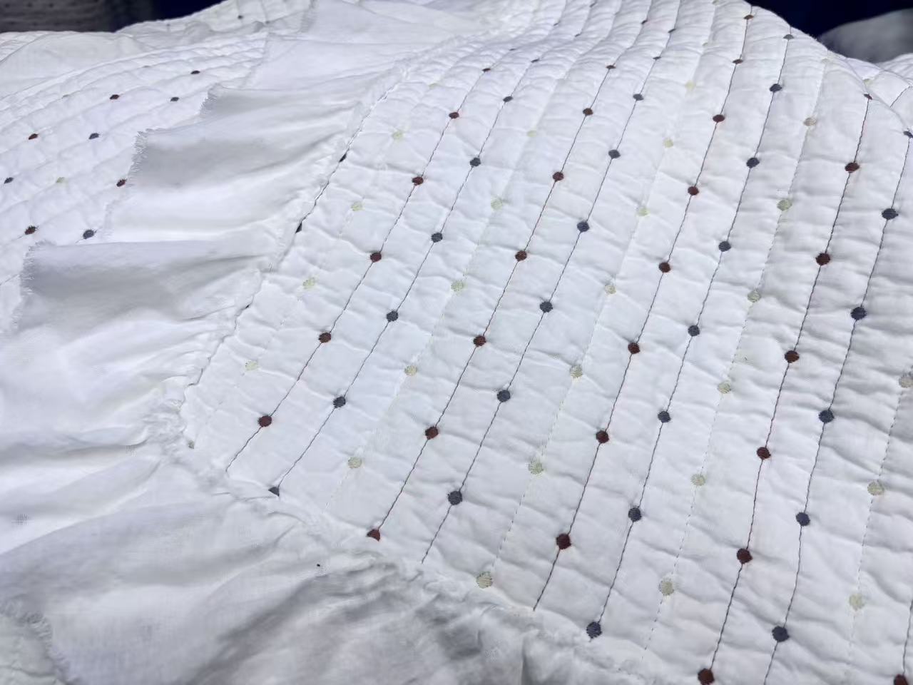 米粒绣全棉绗缝木耳边韩式加厚双面床盖家用被子防滑花边印花夹棉