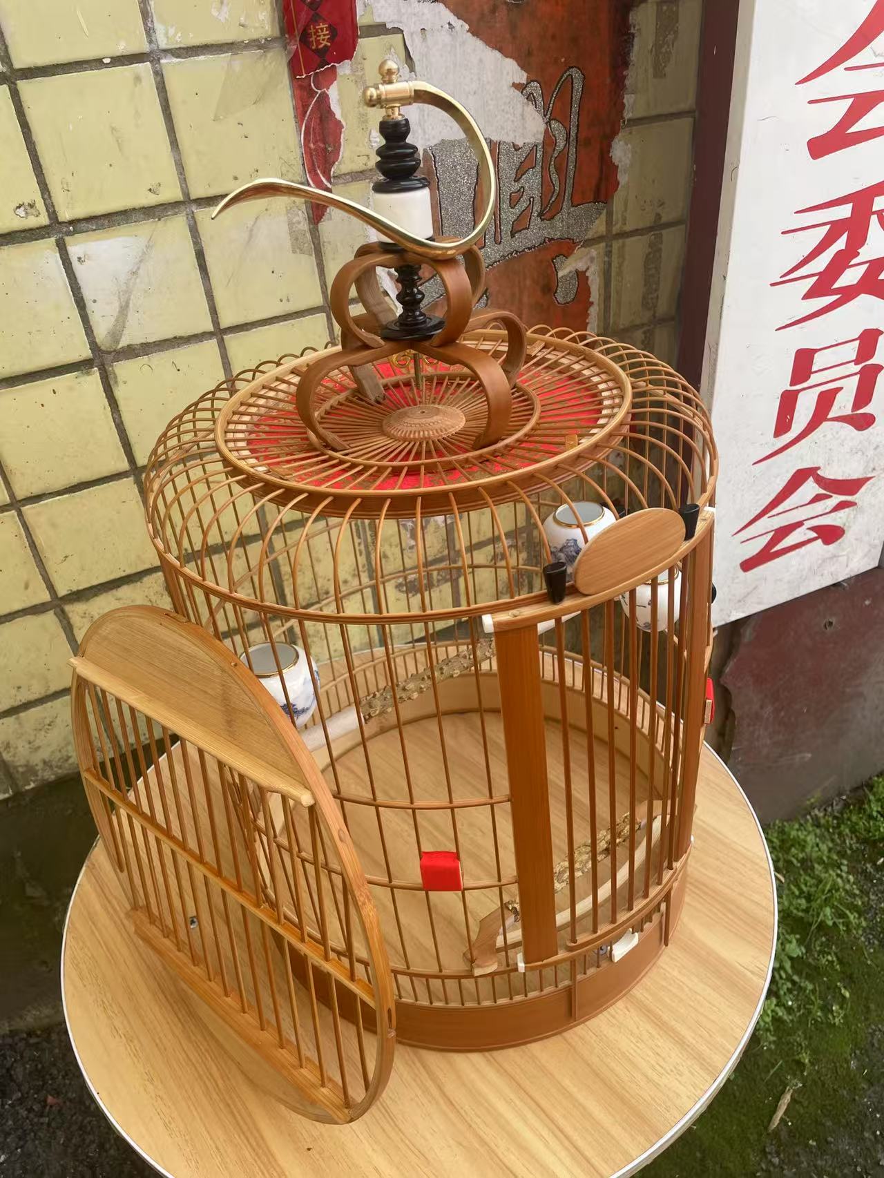 纯手工编织精品工艺仿川笼，老竹子带皮泡油款式直径36高度41