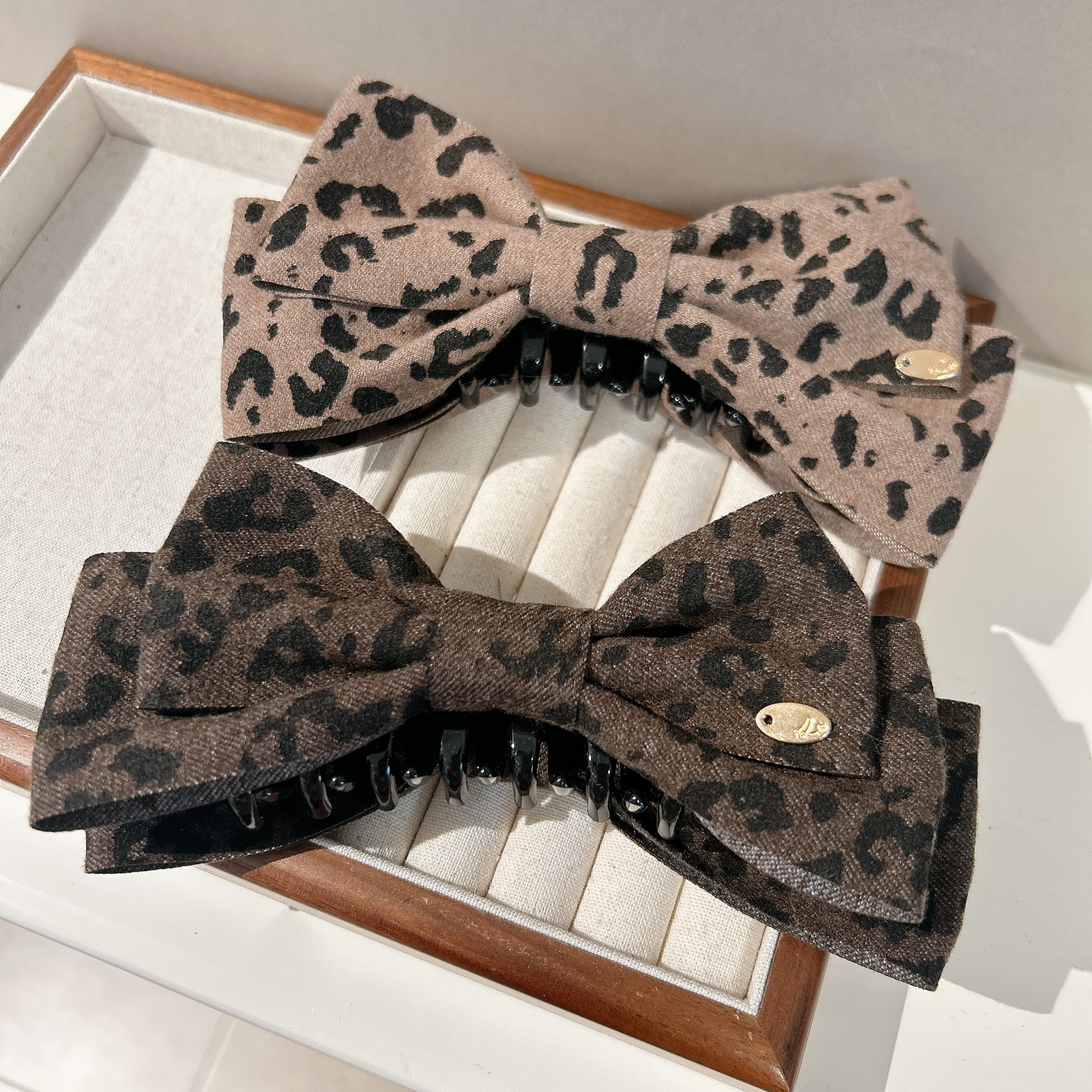 韩版豹纹蝴蝶结豹纹香蕉夹女网红高马尾竖夹后脑勺盘发夹发饰秋冬