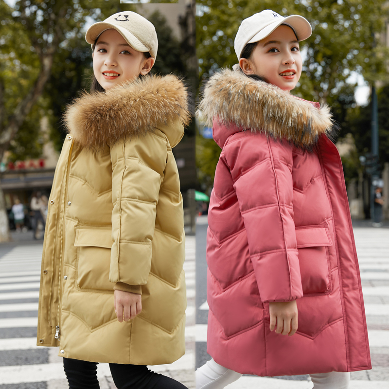 儿童羽绒服2025冬季新款中长款中大童洋气女童加厚白鸭绒冬装外套