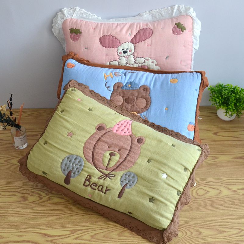 花边儿童枕套纯棉纱布单条宝宝幼儿园卡通可爱柔软透气全棉枕芯套