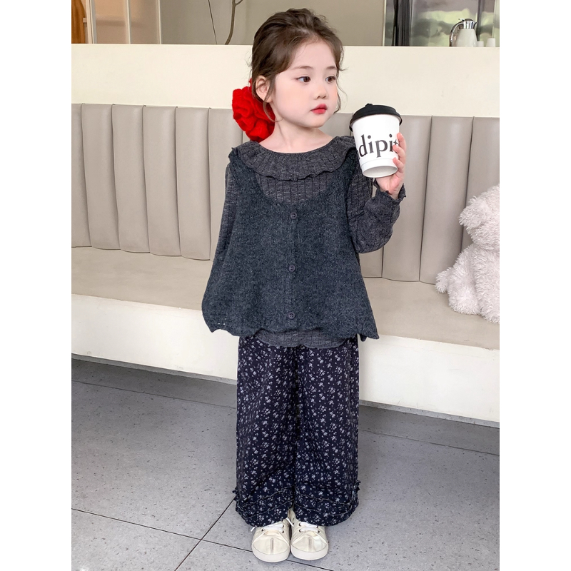 女童秋季套装2025新款儿童女宝洋气时尚毛衣马甲三件套女孩超好看