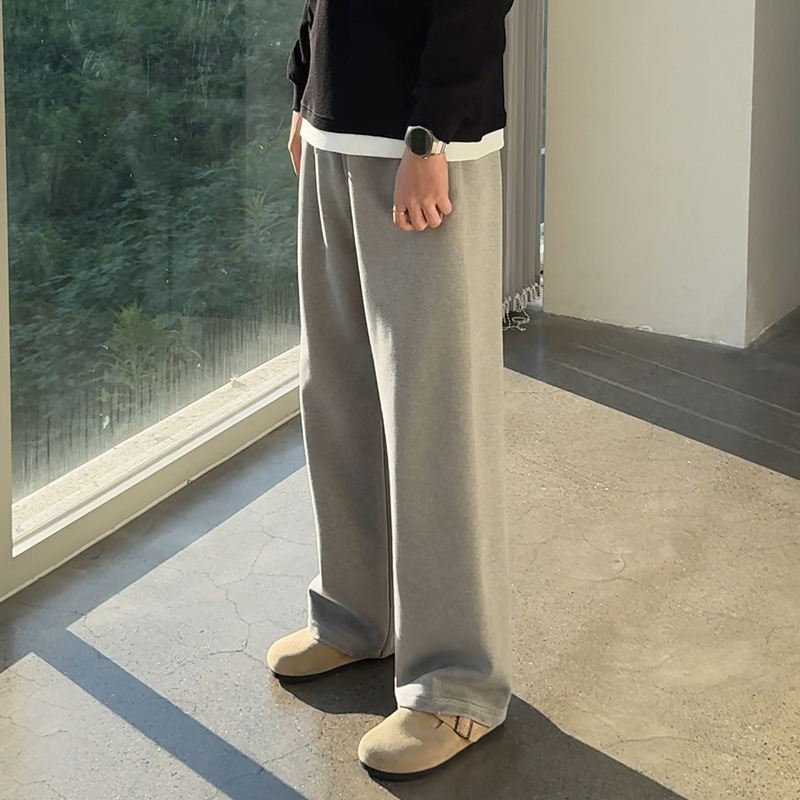 颖哥巴家原创卫裤潮牌加绒宽松直筒秋冬款长裤重磅水洗灰男休闲裤