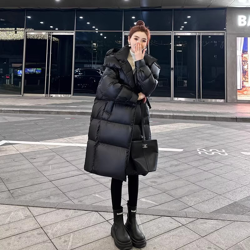 正品中长款连帽羽绒服女2025冬季新款时尚韩版加厚面包服外套爆款