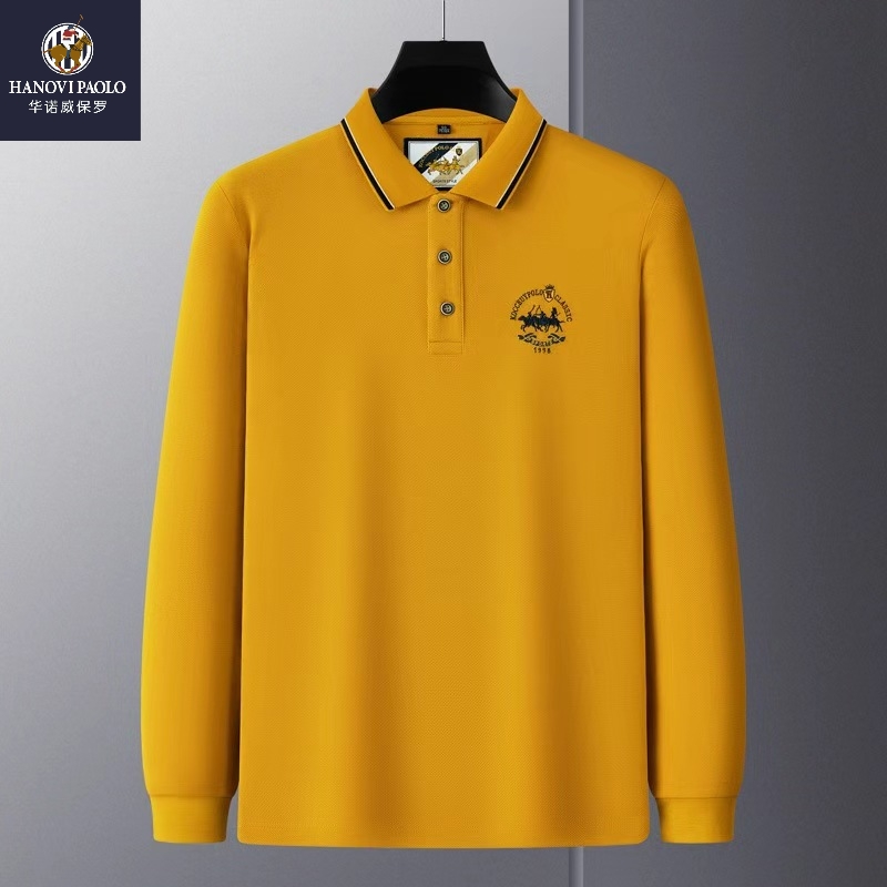 2025秋冬棉质男士POLO衫长袖t恤翻领刺绣中年男Polo衫休闲上衣T恤