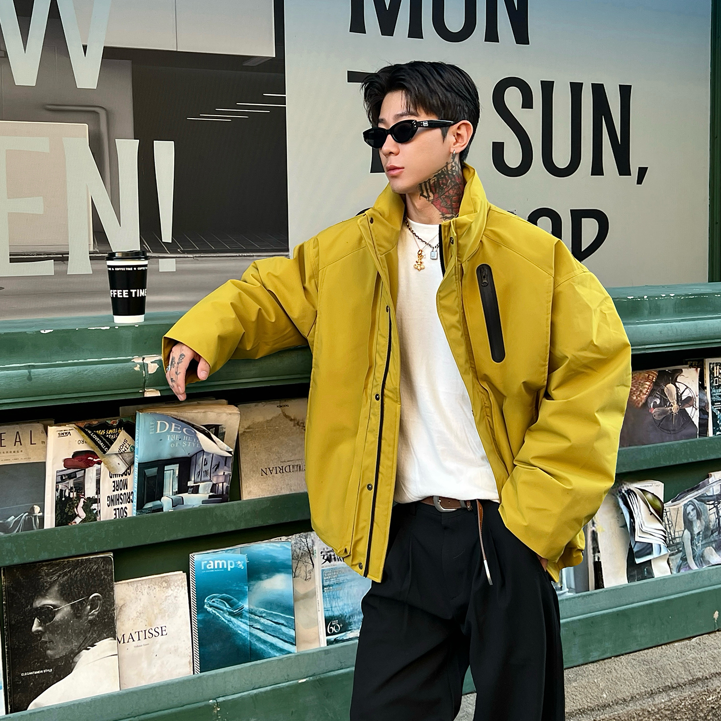 OXFREAK「黑胶拉链 柠檬绿」90白鹅绒冲锋衣羽绒服男冬季外套