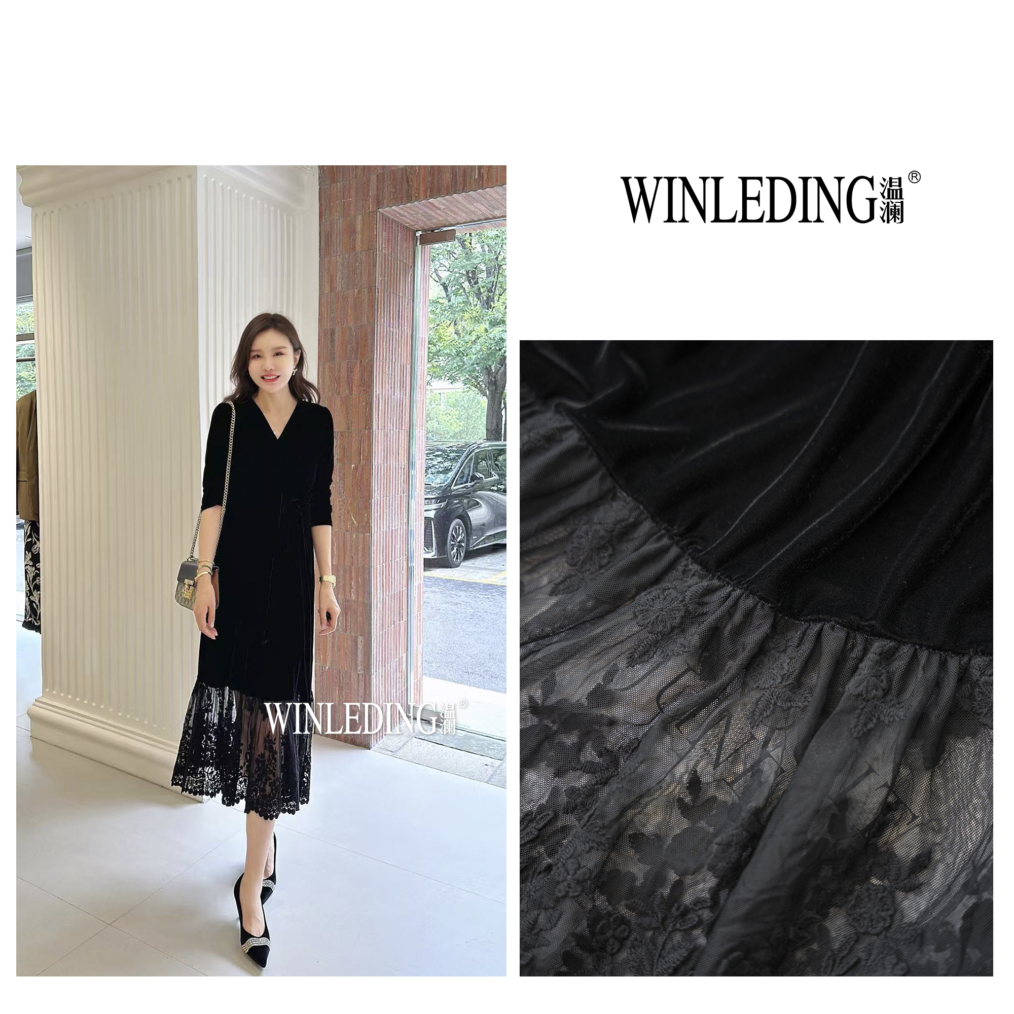 温澜服饰·澜“沁思”丝绒下摆刺绣裙20068