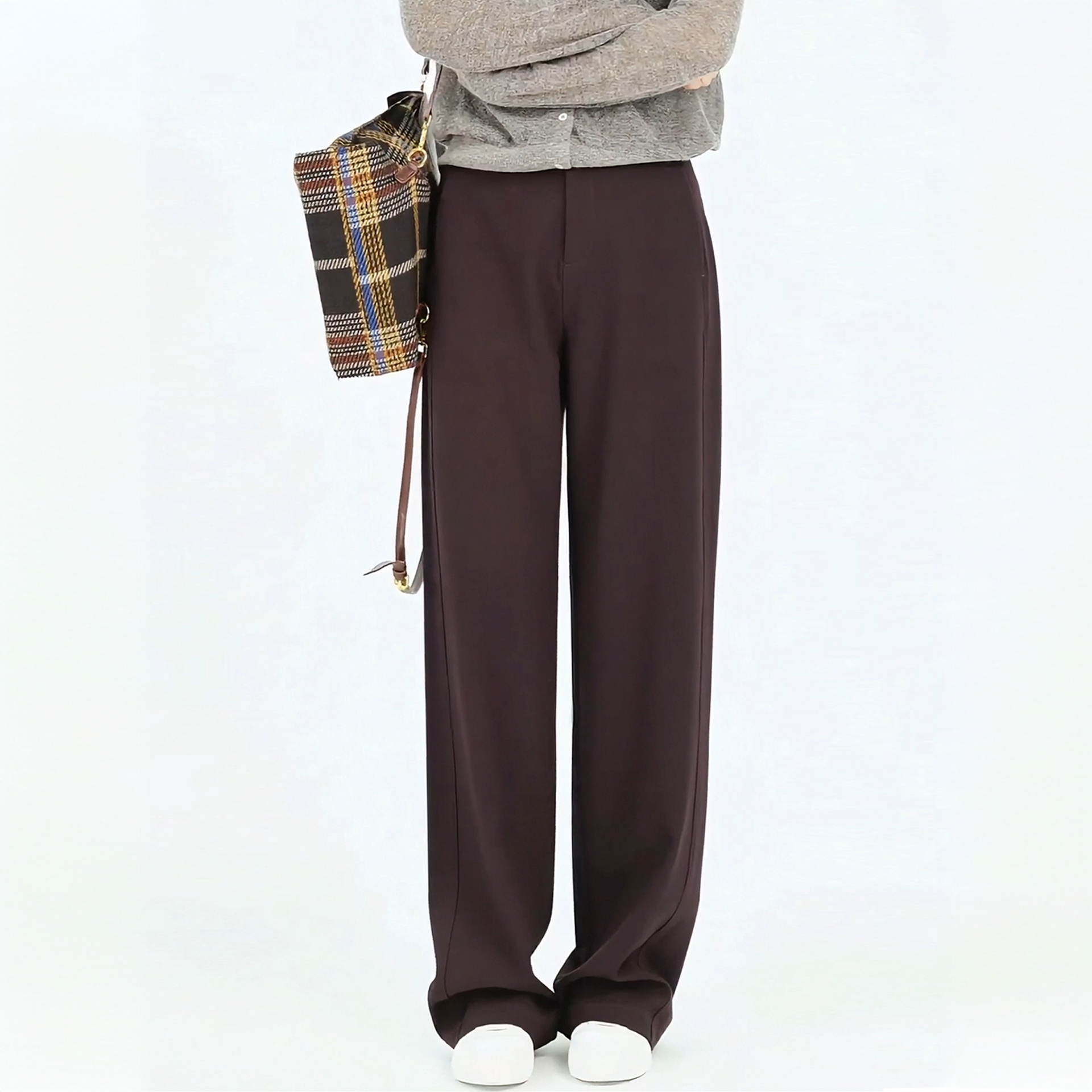 无花果紫天丝羊毛窄版直筒裤女2025春秋季新款气质休闲裤阔腿裤子