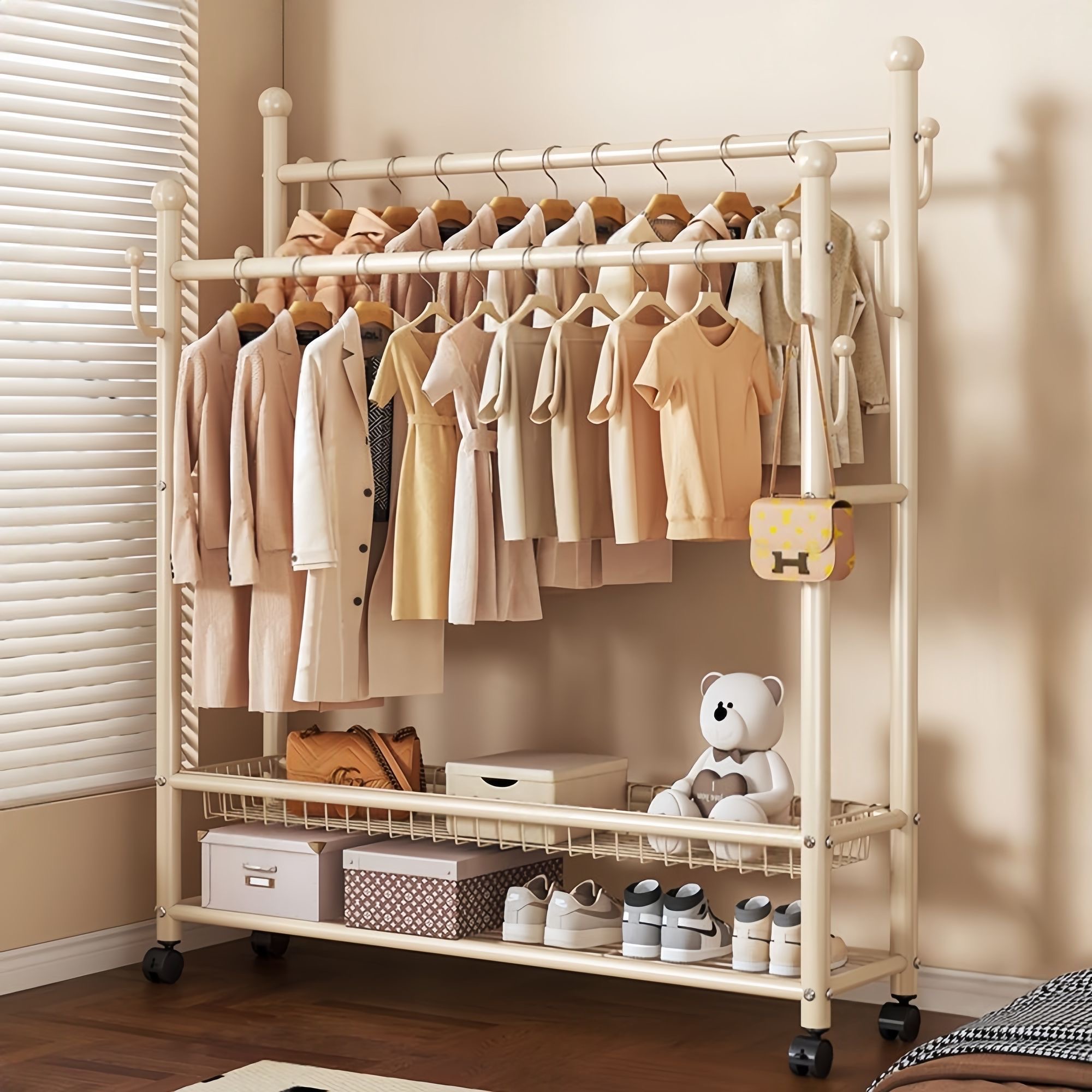 特粗32管双杆落地挂衣架阳台家用学生晾衣架卧室衣架子结实衣服架