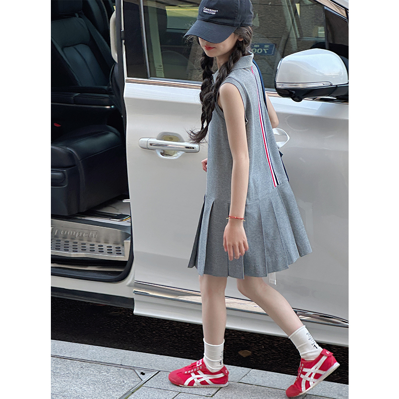 K28373学院风女童POLO领连衣裙2025新款夏装儿童裙子休闲背心裙潮