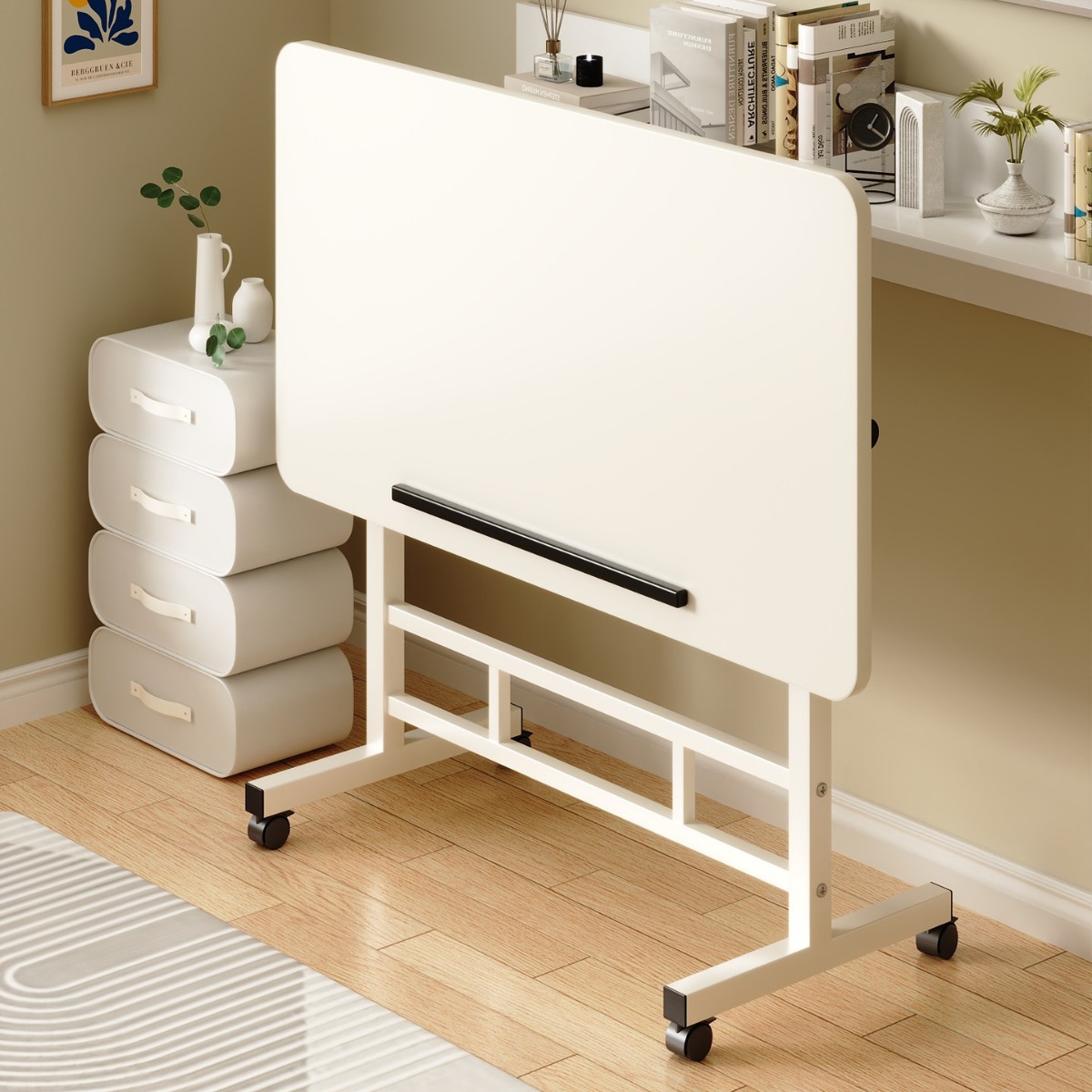 侧边桌床边桌万向轮桌面可调节高度家用懒人学生办公电脑桌学习桌