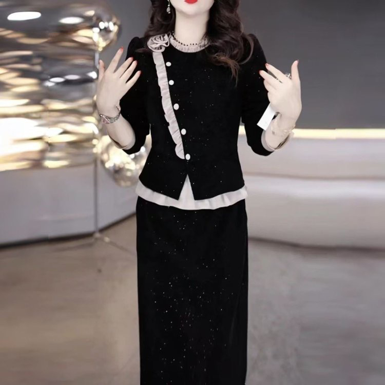 高档金丝绒2025春秋连衣裙时尚新款气质洋气裙子两件显瘦连衣裙女