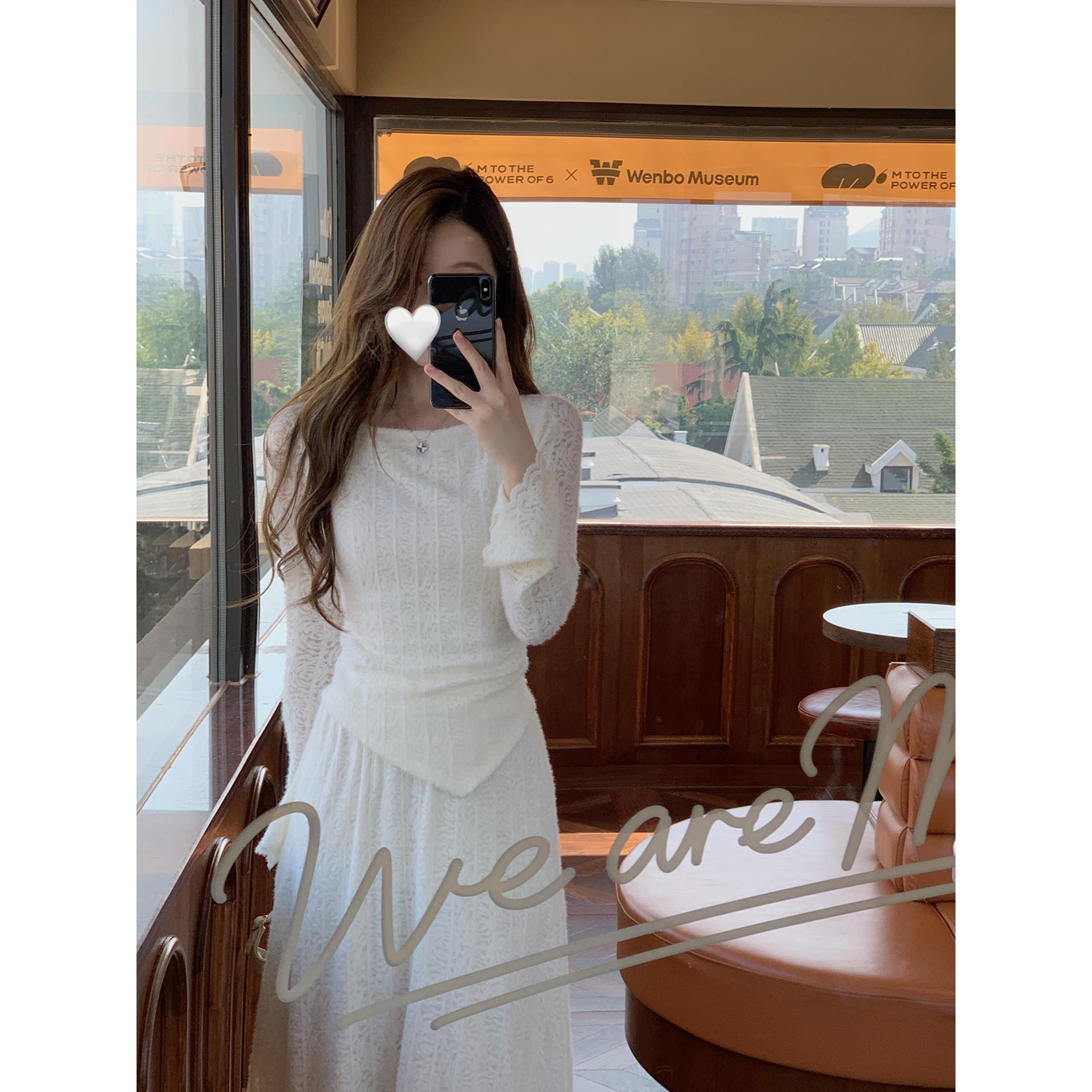 Huangzuozuo佐佐家小个子 蕾丝上衣/半身裙两件套秋季女气质套装