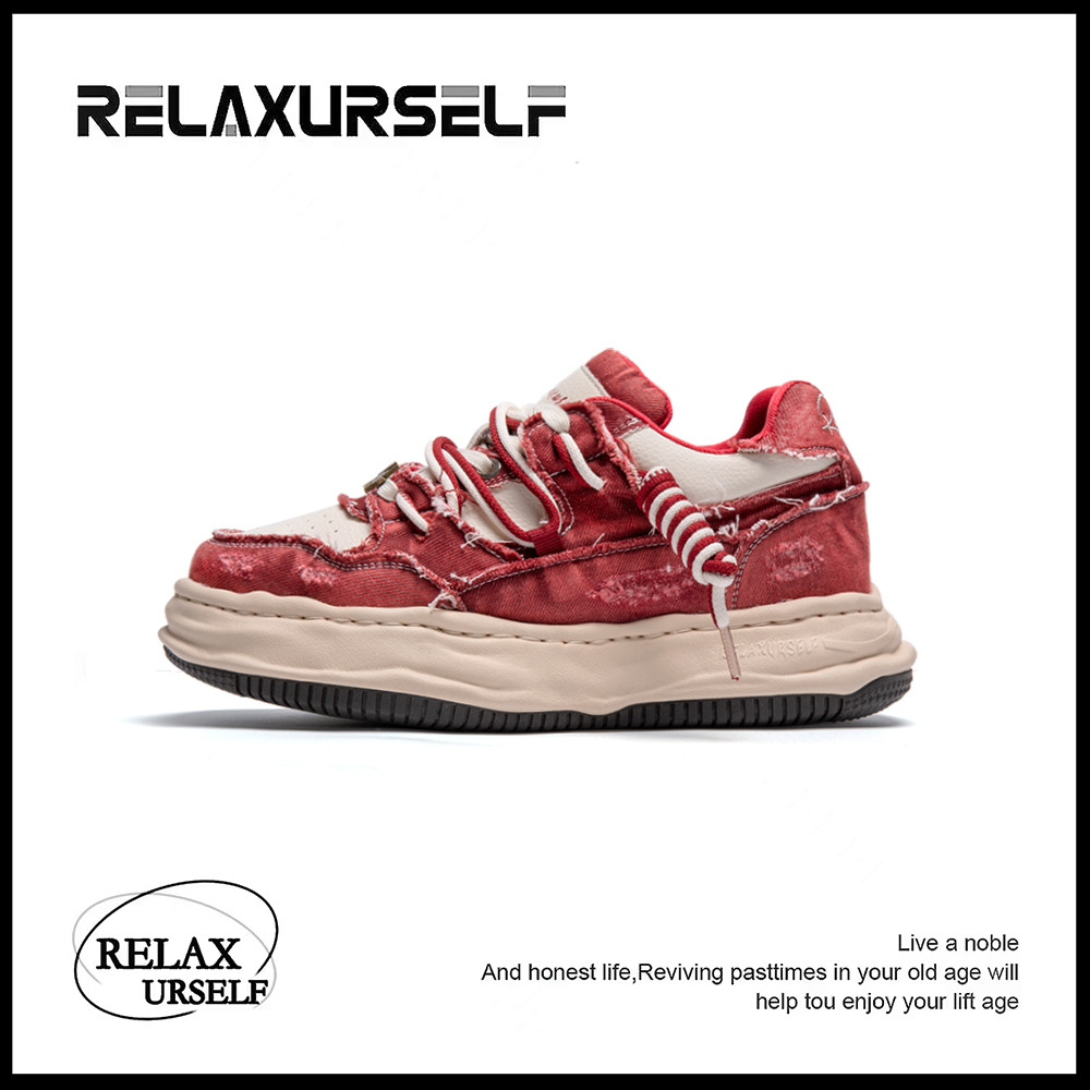 RELAXURSELF达人明星同款百搭鞋子男款水洗牛仔增高情侣休闲鞋