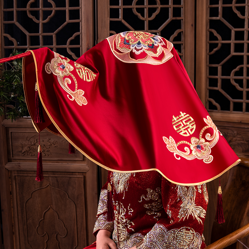 结婚红盖头新款中式高级新娘婚礼红盖头秀禾服闷头巾婚庆用品大全