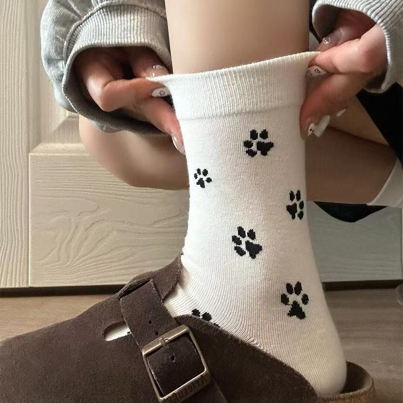 【可爱狗爪】袜子女秋天卡通可爱袜学院风中筒卡通图案长袜堆堆袜mg