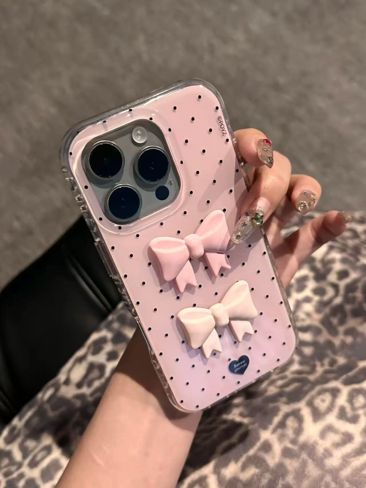 韩系波点立体粉白蝴蝶结适用苹果16Promax手机壳vivo华为oppo小米
