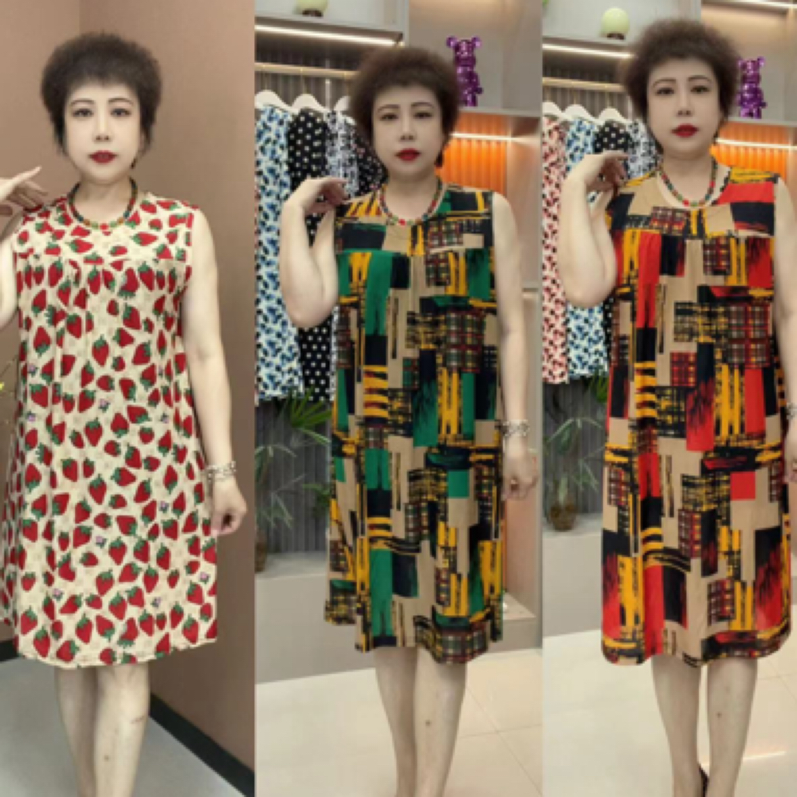 夏季中老年妈妈无袖连衣裙印花休闲女装显瘦大码